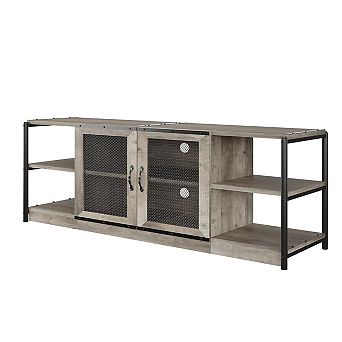 Farmhouse TV Stand for 75/80" TVs, Storage Cabinet, Industrial Console, Grey