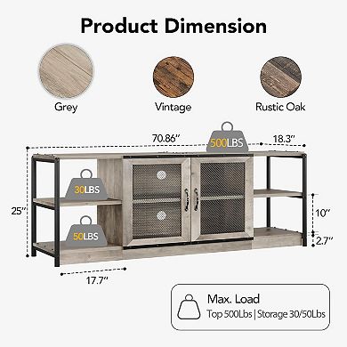 Farmhouse TV Stand for 75/80" TVs, Storage Cabinet, Industrial Console, Grey