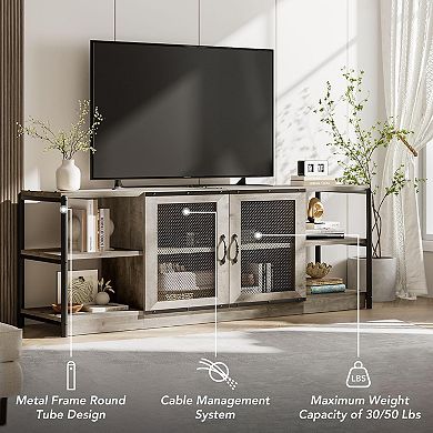 Farmhouse TV Stand for 75/80" TVs, Storage Cabinet, Industrial Console, Grey