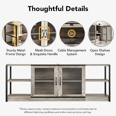 Farmhouse TV Stand for 75/80" TVs, Storage Cabinet, Industrial Console, Grey