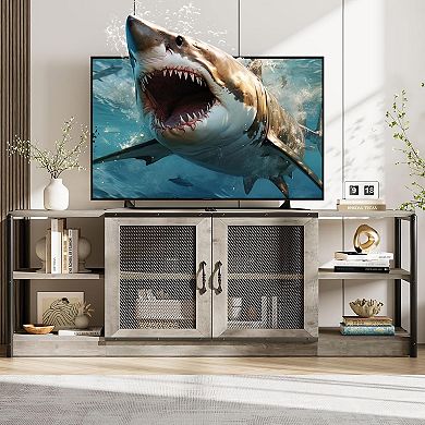 Farmhouse TV Stand for 75/80" TVs, Storage Cabinet, Industrial Console, Grey