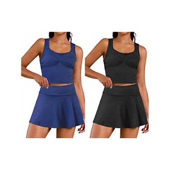 2 Packs Women's 2 pc Tennis Dresses with Shorts Skirt Set Racerback Crop Top Golf Workout Outfits