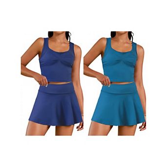 2 Packs Women's 2 pc Tennis Dresses with Shorts Skirt Set Racerback Crop Top Golf Workout Outfits