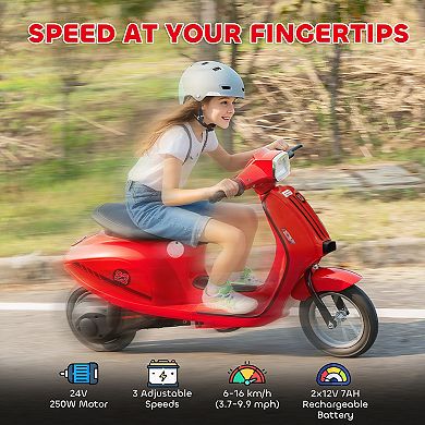 Qaba 24V Kids Motorcycle with Rear Suspension, Lights for 8-12 Years