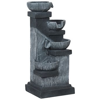 Outsunny 4 tier 33.5inch Outdoor Waterfall Fountain with LED Lights, Pump