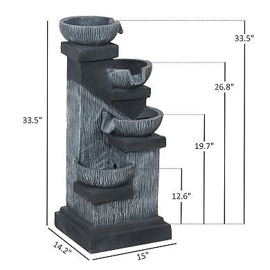 Outsunny 4-Tier 33.5inch Outdoor Waterfall Fountain with LED Lights, Pump