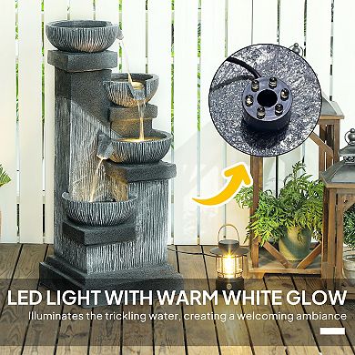 Outsunny 4-Tier 33.5inch Outdoor Waterfall Fountain with LED Lights, Pump
