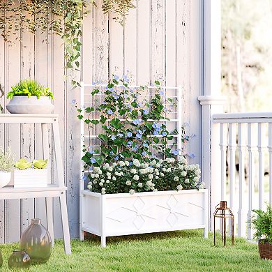 Outsunny Galvanized Raised Garden Bed with Trellis Planter Box
