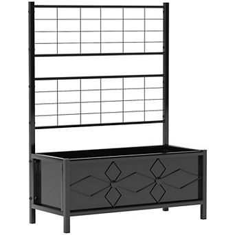 Outsunny Galvanized Raised Garden Bed with Trellis Planter Box