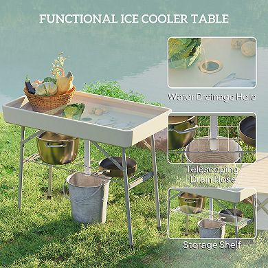 Outsunny 3.4ft Folding Ice Cooler Table with Drain, Party Ice Table