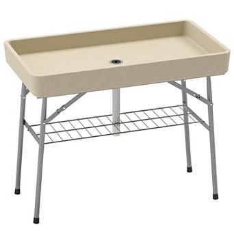 Outsunny 3.4ft Folding Ice Cooler Table with Drain, Party Ice Table