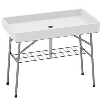 Outsunny 3.4ft Folding Ice Cooler Table with Drain, Party Ice Table