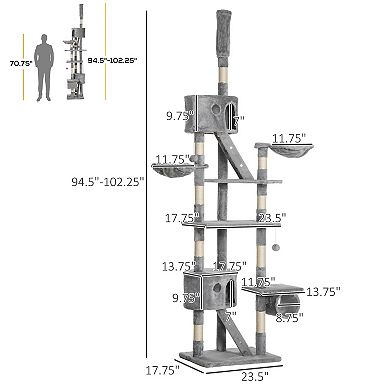 PawHut Floor to Ceiling Cat Tree, 94.5inch-102.5" Adjustable Height Cat Tower