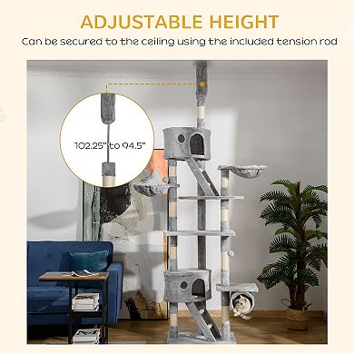 PawHut Floor to Ceiling Cat Tree, 94.5inch-102.5" Adjustable Height Cat Tower