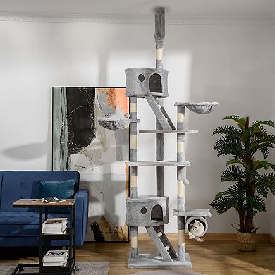 PawHut Floor to Ceiling Cat Tree, 94.5inch-102.5" Adjustable Height Cat Tower
