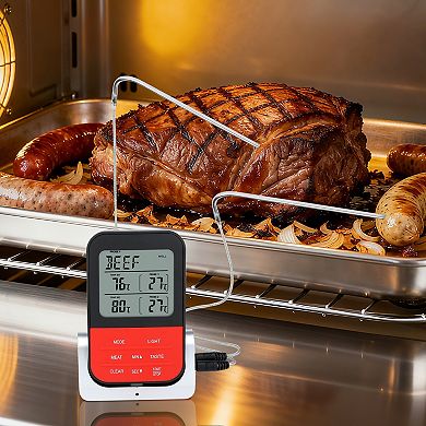 Digital Meat Thermometer with 2 Temperature Probes, Food Thermometer w Colored LCD 4.5x2.9x1.7 inch