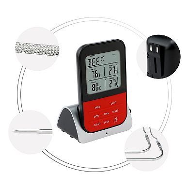 Digital Meat Thermometer with 2 Temperature Probes, Food Thermometer w Colored LCD 4.5x2.9x1.7 inch