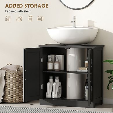 kleankin Sink Cabinet, Pedestal Sink Cabinet with Adjustable Shelf