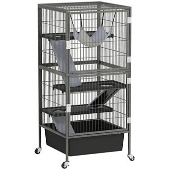 PawHut 45inch Small Animal Cage, 4 tier Rolling Ferret Chinchilla Cage