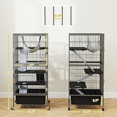 PawHut 45" Small Animal Cage, 4-Tier Rolling Ferret Chinchilla Cage,