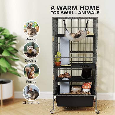 PawHut 45" Small Animal Cage, 4-Tier Rolling Ferret Chinchilla Cage,