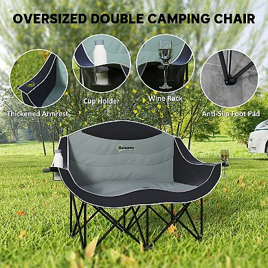 Outsunny Double Camping Chair for Adults, Padded Folding Camp Chair