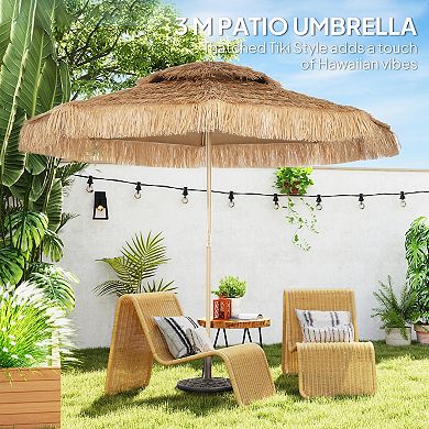 Outsunny 10FT Thatched Tiki Patio Umbrella, UPF30+ Outdoor Umbrella