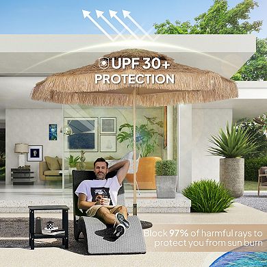 Outsunny 10FT Thatched Tiki Patio Umbrella, UPF30+ Outdoor Umbrella