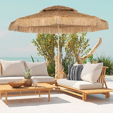 Outsunny 10FT Thatched Tiki Patio Umbrella, UPF30+ Outdoor Umbrella