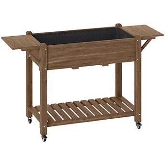 Outsunny Raised Garden Bed, Wood Raised Planter with Liner