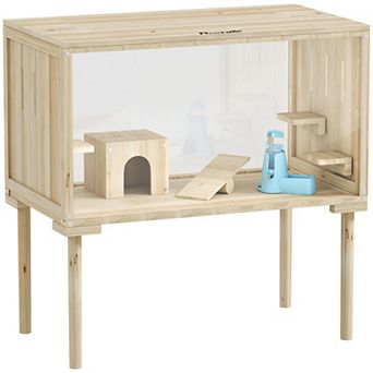 PawHut Wooden Hamster Cage Gerbil Cage for Syrian, Dwarf, Mouse