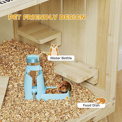 PawHut Wooden Hamster Cage Gerbil Cage for Syrian, Dwarf, Mouse