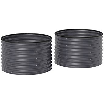 Outsunny Raised Garden Beds, Set of 2 Galvanized Planter Boxes