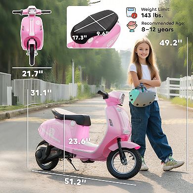 Qaba 24V Kids Motorcycle with Rear Suspension, Lights for 8-12 Years