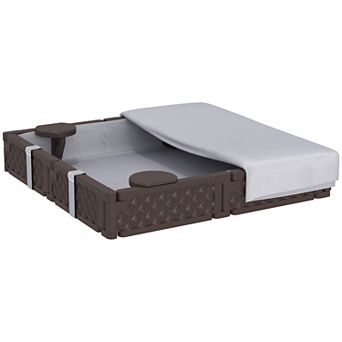 Qaba Square Kids Sandbox with Cover, 4 Seats, Bottom Liner