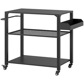 Outsunny 3-Shelf Outdoor Grill Cart, Pizza Oven Stand with Storage Racks