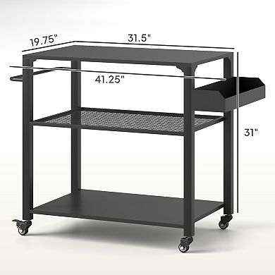 Outsunny 3-Shelf Outdoor Grill Cart, Pizza Oven Stand with Storage Racks