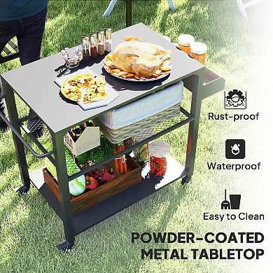 Outsunny 3-Shelf Outdoor Grill Cart, Pizza Oven Stand with Storage Racks