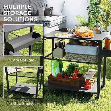 Outsunny 3-Shelf Outdoor Grill Cart, Pizza Oven Stand with Storage Racks