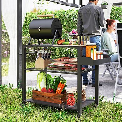 Outsunny 3-Shelf Outdoor Grill Cart, Pizza Oven Stand with Storage Racks