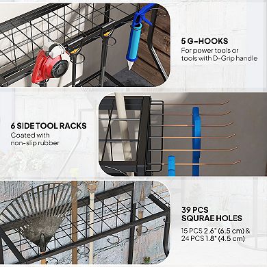 Outsunny Garden Tool Organizer for Garage, 3 Tier Yard Tool Holder