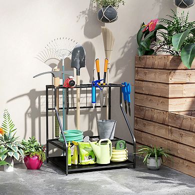 Outsunny Garden Tool Organizer for Garage, 3 Tier Yard Tool Holder