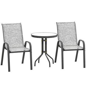 Outsunny Outdoor Bistro Set Small Patio Set w/ Stackable Chairs