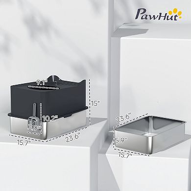 PawHut Stainless Steel Litter Box, Enclosed Litter Box with Scoop