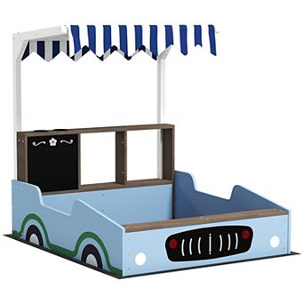 Qaba Kids Wooden Sandbox, Grocery Store Outdoor Box with Canopy