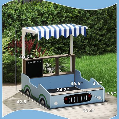 Qaba Kids Wooden Sandbox, Grocery Store Outdoor Box with Canopy