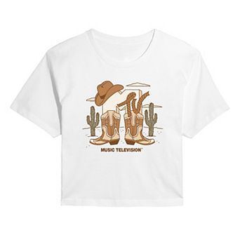 Juniors' MTV Cowboy Logo Cropped Tee