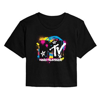 Juniors' MTV Spray Paint Logo Cropped Tee