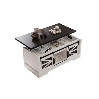 47.2" Rustic Lift Top Coffee Table with Storage with Sliding Barn Doors, Hidden Storage Compartment
