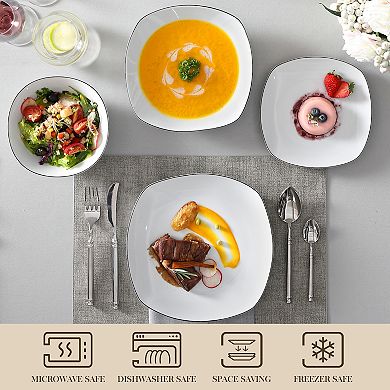 ELISA 24 pc Dinnerware Set, Tabletop for 6, Grayish-White with Trim